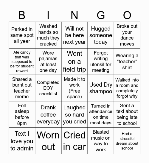 EOY Luau Bingo Card