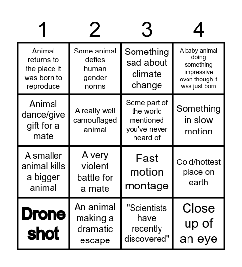 Planet Earth 3 Bingo Card