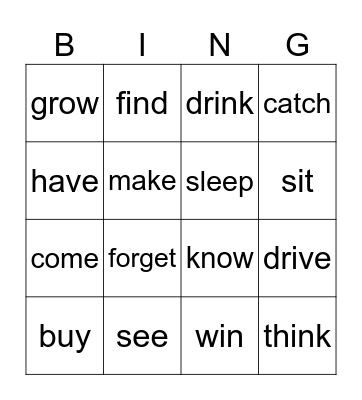 IRREGULAR PAST VERBS Bingo Card