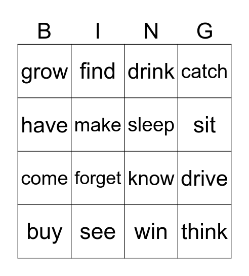 IRREGULAR PAST VERBS Bingo Card