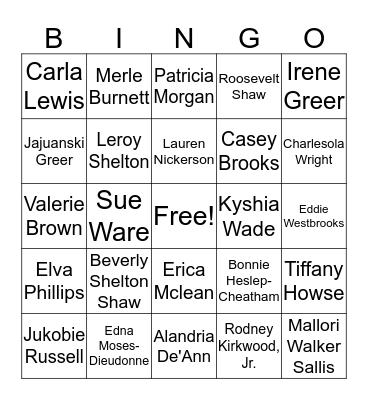 Brown-Johnson Family Bingo Card
