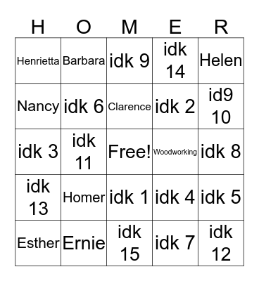 CROZIER FAMILY Bingo Card