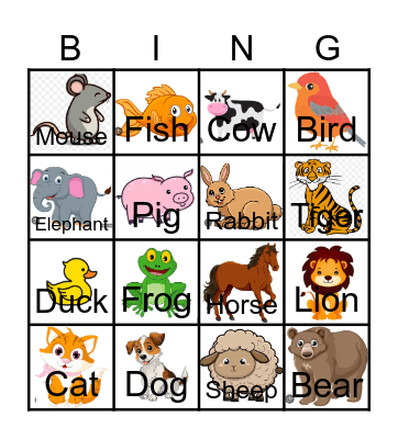 Animal Bingo Card