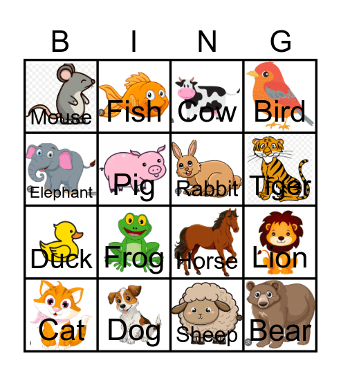 Animal Bingo Card