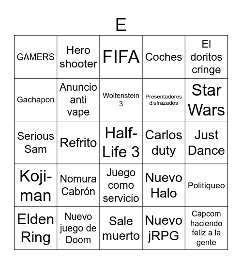 E3n't Bingo Card