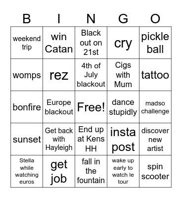 SummerVert Bingo Card