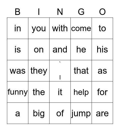 Bingo: List 1 & 2 Bingo Card