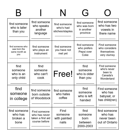 Untitled Bingo Card
