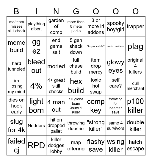 Ultimate DBD bingo with variations Bingo Card