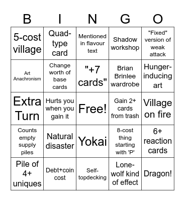 Rising Sun Bingo Card