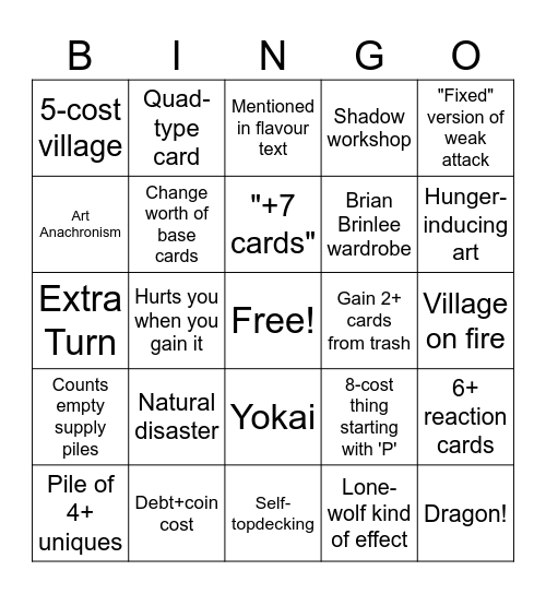 Rising Sun Bingo Card