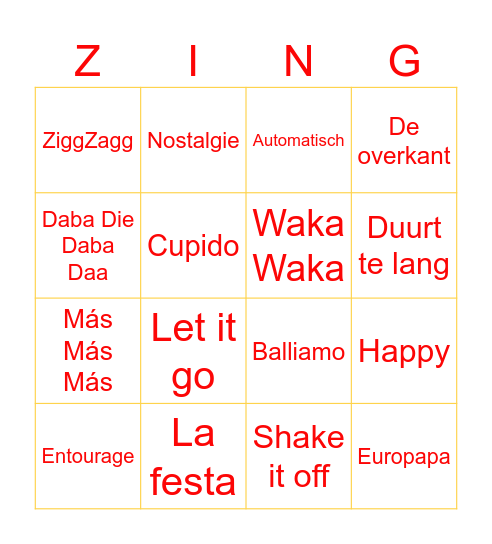 Muziek bingo! :) Bingo Card