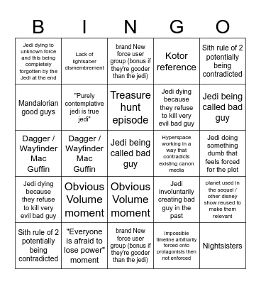 Acolyte Disney moment bingo Card