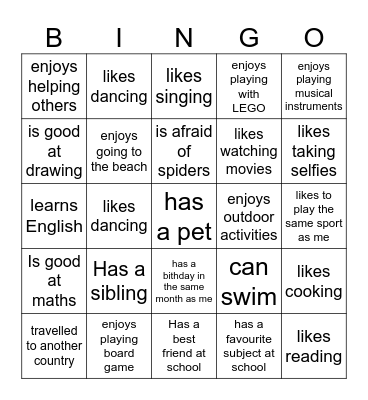 Let's find out each other better Bingo Card