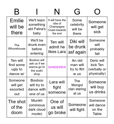 La Shindeir-ew Bingo Card