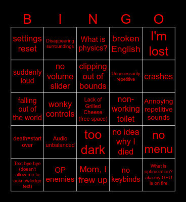 Bad Horror Game Bingo Card