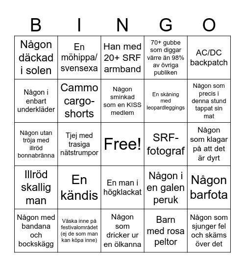 Sweden Rock Bingo Card
