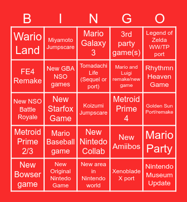 Nintendo June 2024 Direct Bingo Card