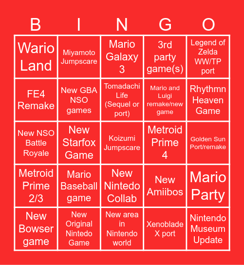 Nintendo June 2024 Direct Bingo Card