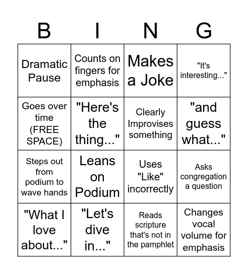 Samuel's Bingo Card