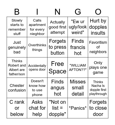 TNMN first time player Bingo Card