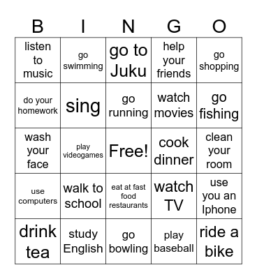 What do you do? Bingo Card