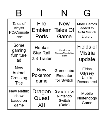 June Gaming Announcements Bingo Card