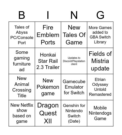 June Gaming Announcements Bingo Card