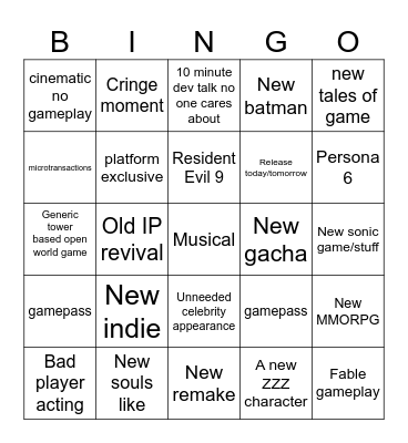 Summer games fest Bingo Card