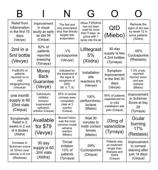 Competitive Bingo Card