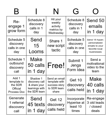 SDR Bingo Card