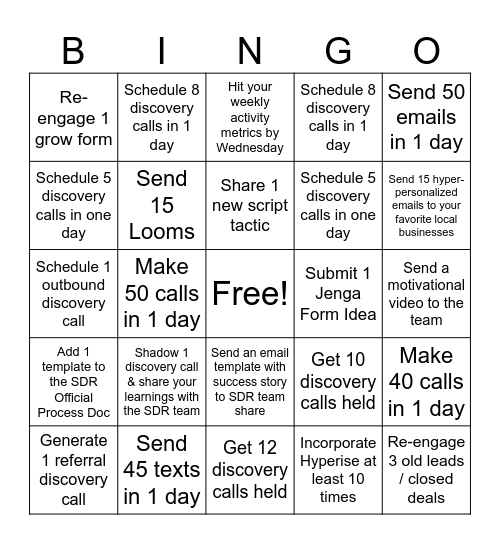 SDR Bingo Card