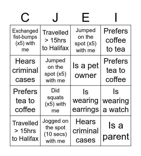 CJEI Connect 4 Bingo Card