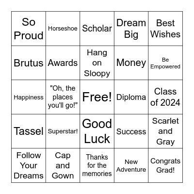 Graduation Bingo Card