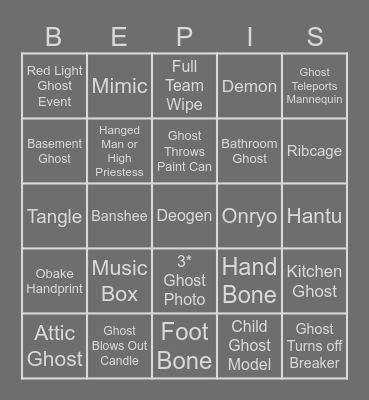 Bepis' Boppin' Bingo Card