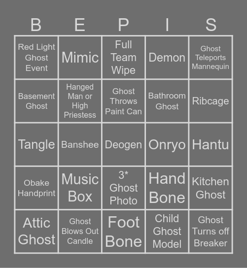Bepis' Boppin' Bingo Card