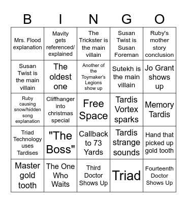 Doctor Who The Legend of Ruby Sunday/Empire of Death Bingo Card