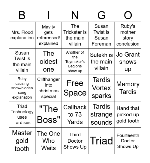Doctor Who The Legend of Ruby Sunday/Empire of Death Bingo Card