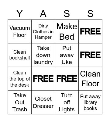 Clean! That! Room! Bingo Card