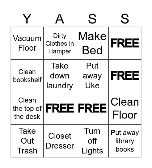 Clean! That! Room! Bingo Card