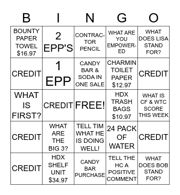 FRONT END BINGO Card