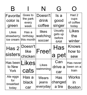 Ice Breaker Bingo Card