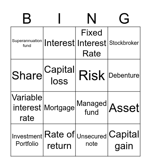 10 Commerce- Investing Revision Bingo Card
