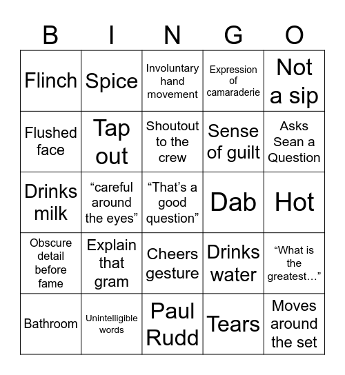 Hot ones Bingo Card