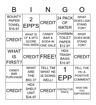 FRONT END BINGO Card