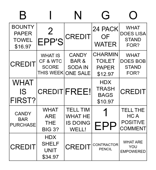 FRONT END BINGO Card