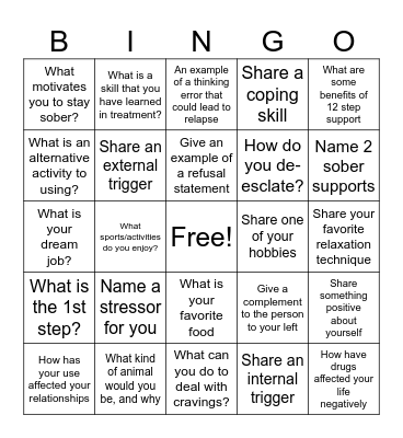 RELAPSE PREVENTION Bingo Card