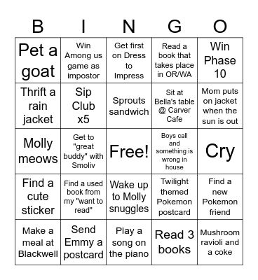 PNW Roadtrip '24 Bingo Card