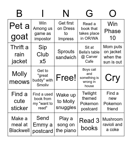 PNW Roadtrip '24 Bingo Card