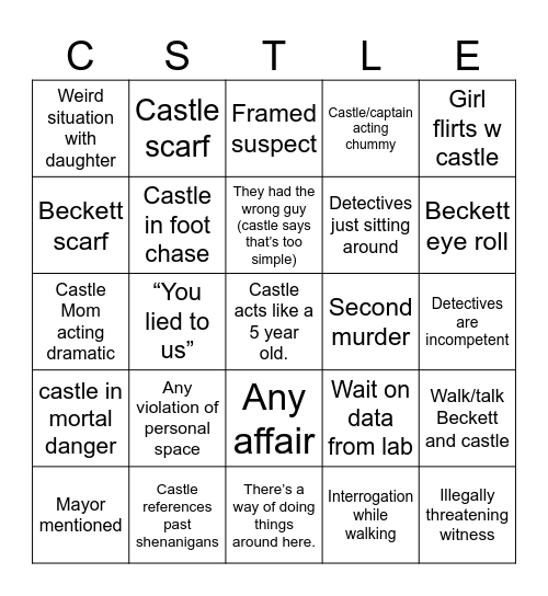 Crastle Bingo Card